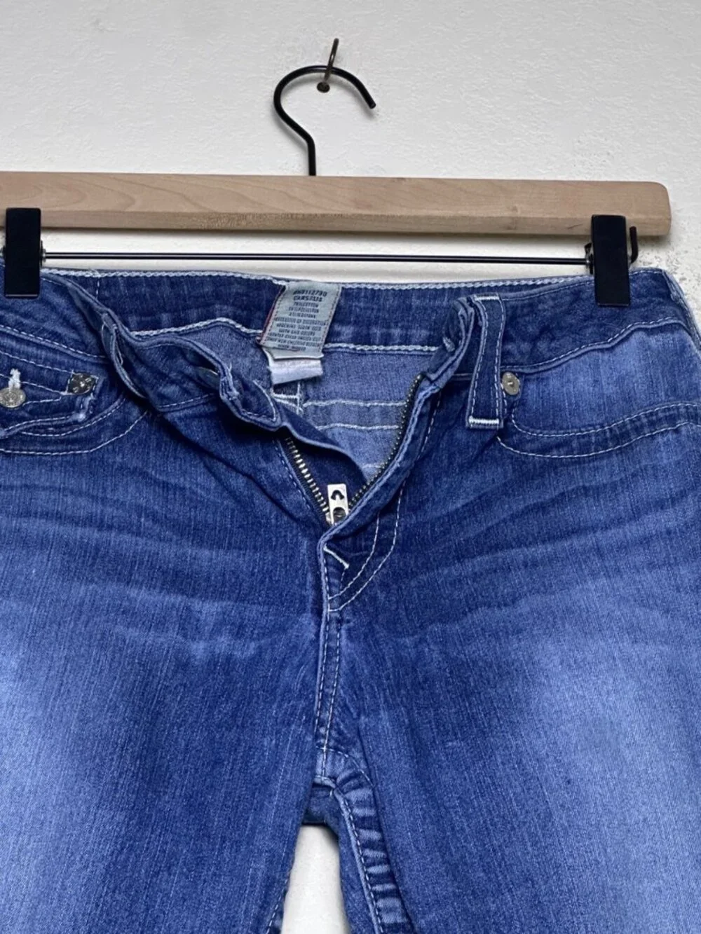 True Religion Women 30 Denim Blue Jean Pant USA Made Legging Tapered Slim Y2K - Picture 14 of 16